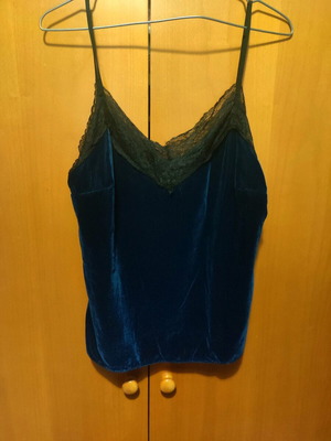 Satin strap top blue, slim fit, like new