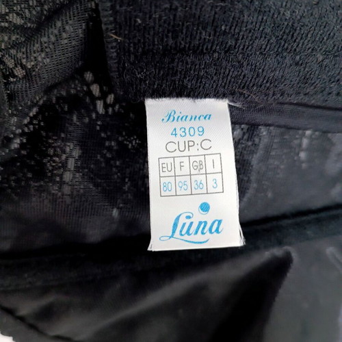 Luna black satin corset size 80C like new with lace and underwire