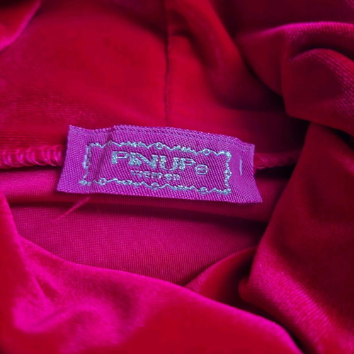 Red velvet PIN UP blouse with high neck, S/M, like new