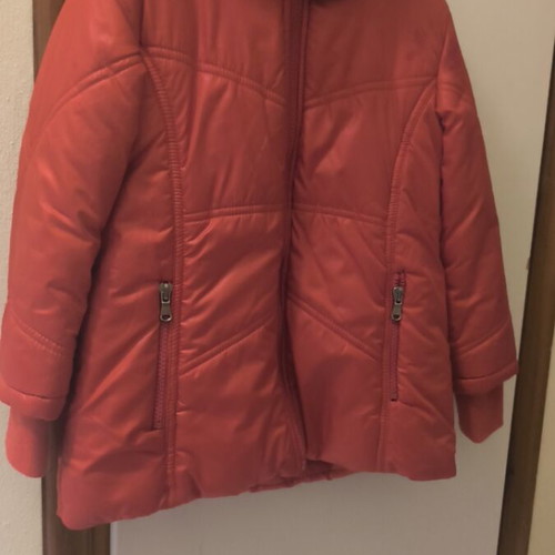 Mandarino red jacket with belt and hidden hood, like new, 3 years