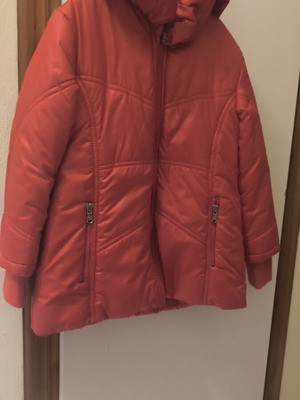 Mandarino red jacket with belt and hidden hood, like new, 3 years