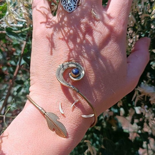 Brass bracelet with lapis lazuli stone new adjustable size