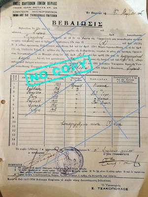 Union of Large Families of Piraeus Family Status Certificate March 1945