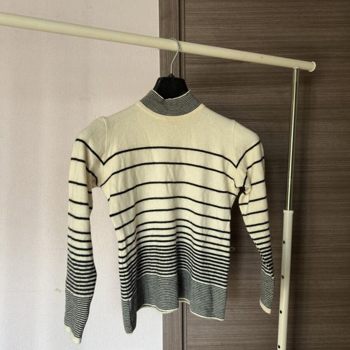 Rosella striped turtleneck long-sleeve blouse beige black, like new