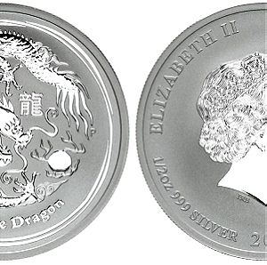 Australia 50 Cents 2012 Elizabeth II Silver Lunar Year of The dragon BU Australian Perth Mint.