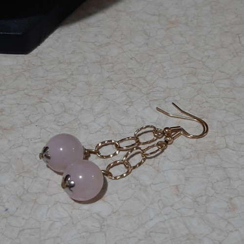 Jewelry set with pink quartz in steel, necklace length 80 cm, new