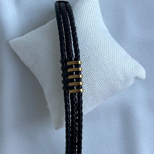 Men's bracelet like new, stainless steel and leather, length 21 cm
