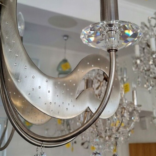 Luce Crea Bacara 6-Light Ceiling Lamp like new, matte inox with Swarovski crystals