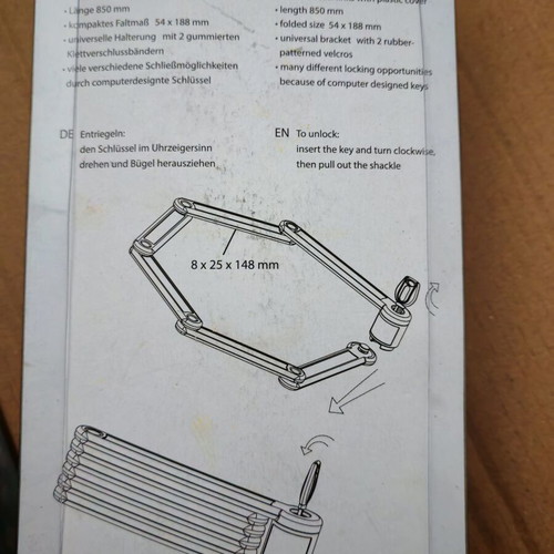 Bicycle locking mechanism new, 6 steel links with plastic coating