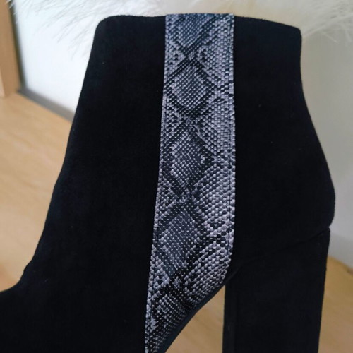 Luigi suede ankle boots with snake detail, new, size 38, 10 cm heel