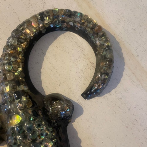 Vintage crystal crocodile used with abalone shell from Australia