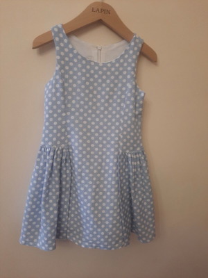 Alouette girls' dress white-blue polka dot like new