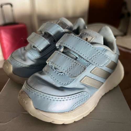 Adidas kids sports shoes size 21 used, light blue with mermaid effect