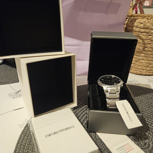 Emporio Armani Renato men's watch 43mm chronograph silver metal bracelet new
