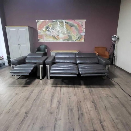 Moreno gray leather three-seater sofa and armchair with electric relax mechanism new