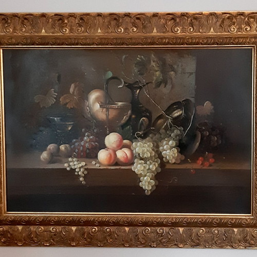 Oil painting by C. Finney, 60×90 cm with carved wooden frame