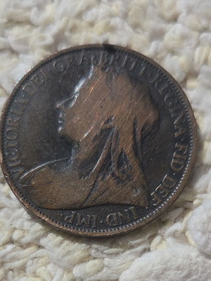 One Penny 1896 British coin Queen Victoria