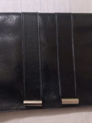 Vintage δερμάτινο clutch μαύρου χρώματος μεταχειρισμένο, χειρός με υποδοχές για αλυσίδα