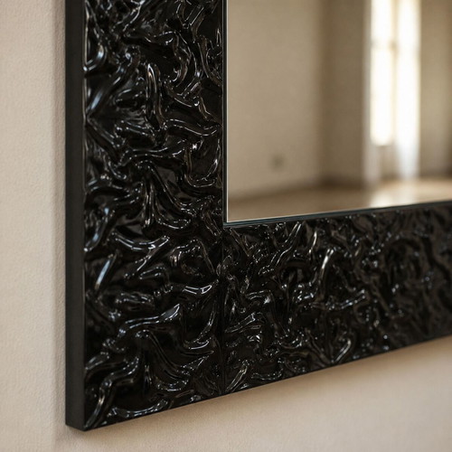 Pintdecor Italian wall mirror luxury black lacquer 100x100 cm