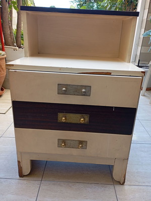 Vintage nightstand with 3 drawers used, wood, 1970s