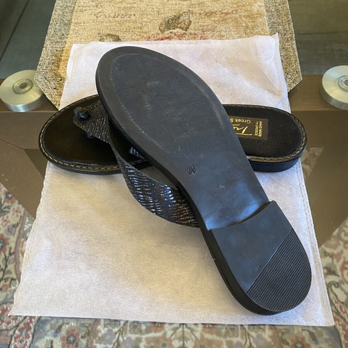 Tresor Greek Sandals leather flip-flops new, black and blue