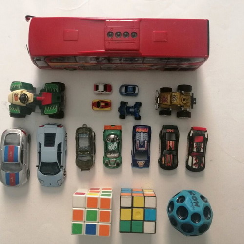 Collection of games! Toy cars, tops, Rubik's cubes, Moonball, etc.