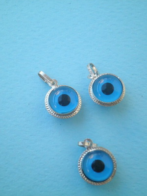 Silver 925 evil eye charms, set of 3, 1 cm diameter