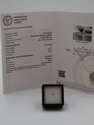 Διαμαντι Lab Grown Round Cut 0.31ct D-VVS2 καινούργιο