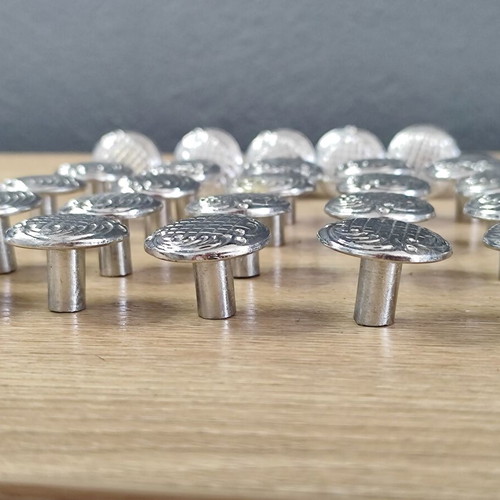 Vintage furniture cabinet knobs used, set of 25 silver