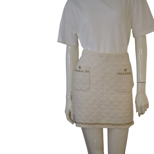 Chanel Cream Cashmere Knit Mini Skirt with Chain FR 34 XS