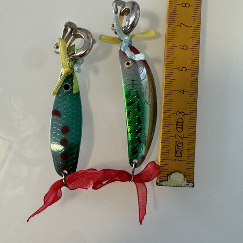 Handmade fish clip-on earrings, colorful, like new, vintage style