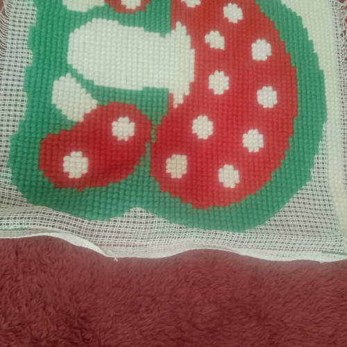Mushroom embroidery used, 80% completed crochet on 40x40 cm canvas