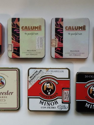 Metal collectible tobacco tins used, pack of 7