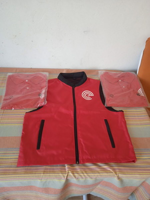 Εξοπλισμός efood καινούργιος με δύο κόκκινα μπλουζάκια και γιλέκο large