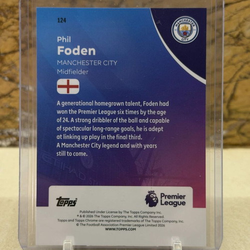 2026 Topps Chrome Premier League Soccer Phil Foden Blue Wave Refractor