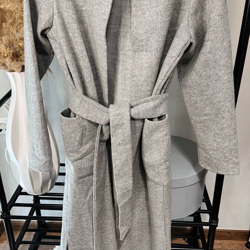 Grey Long Coat Zara Like New With Belt And Checked Lining