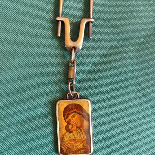 Collectible Double-Sided Religious Metal Keychain Cross & Virgin Mary vintage