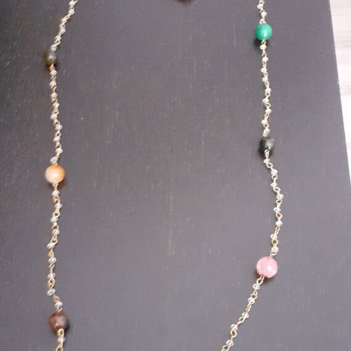 Double necklace with beads used, yellow gold