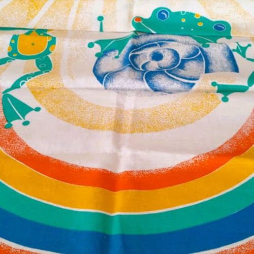 Soviet Vintage Cotton Fabric panel, unused, colorful children's design