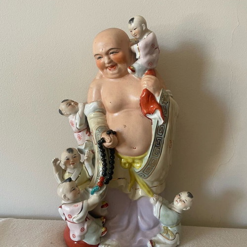 Buddha statue with children used, porcelain 35cm