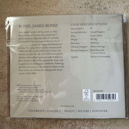 James Bond 007 collectible coin new, Royal Mint £5