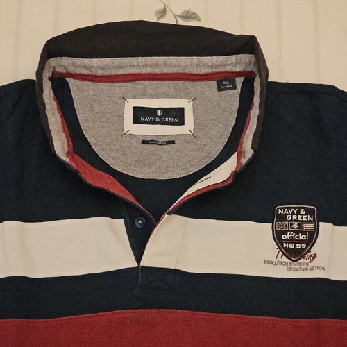 Navy & Green authentic long-sleeve polo shirt, 4XL, cotton