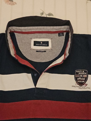Navy & Green authentic long-sleeve polo shirt, 4XL, cotton
