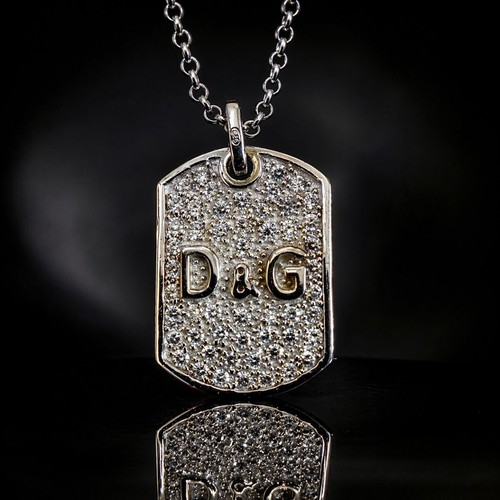 D&G Dolce & Gabbana 925 Silver Iced Dog Tag Pendant like new with gift chain
