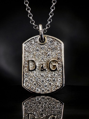 D&G Dolce & Gabbana 925 Silver Iced Dog Tag Pendant like new with gift chain