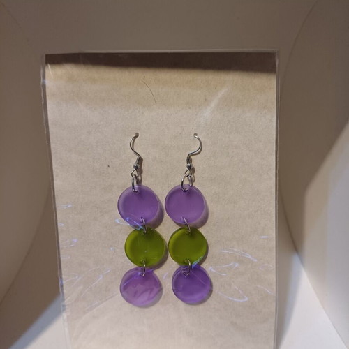 Earrings made of recycled plexiglass 6cm with surgical steel hooks new