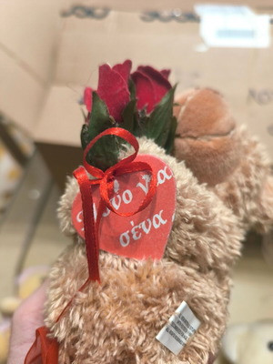 Plush teddy bear with roses like new, romantic gift