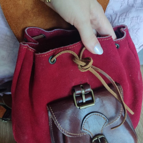 Backpack vintage genuine leather suede small used, boho chic