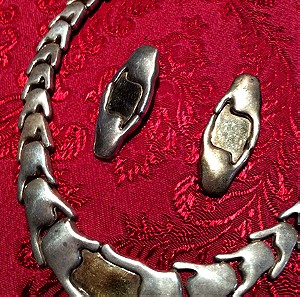 Σετ Περιδέραιο σκουλαρίκια παλιό 30 ετών από ασήμι 950 και φύλλα χρυσού Κ14