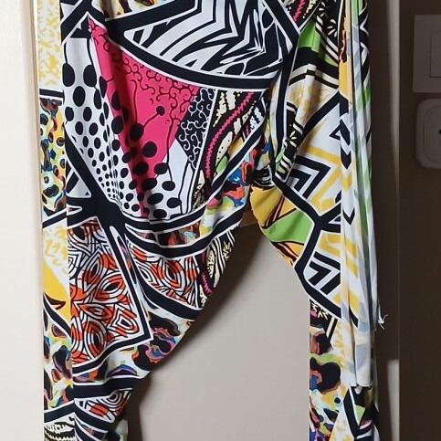 Colorful set with abstract and animal print, halter top and loose pants